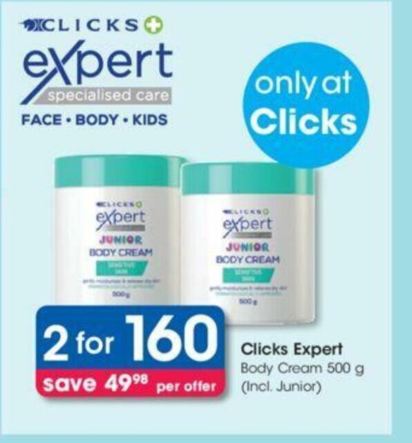 Clicks Expert Body Cream 500g offer at Clicks