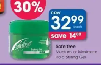 Clicks Sofn'free Medium or Maximum Hold Styling Gel offer