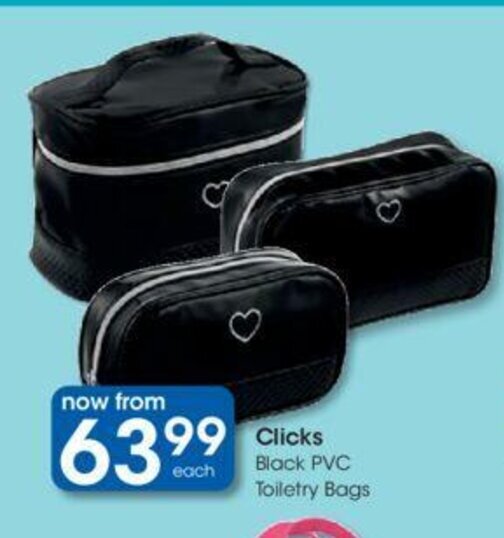 Clicks Black PVC Toiletry Bags offer at Clicks