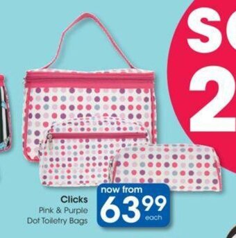 Clicks Pink & Purple Dot Toiletry Bags