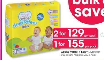 Clicks Clicks Made 4 Baby Dryprotect Disposable Nappies Value Pack offer
