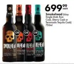 Liquor City Smokehead Islay Single Malt, Rum Cask, Sherry Cask or Terminado Tequila Cask offer