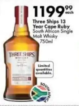 Liquor City Three Ships 13 Year Cape Ruby South African Single Malt Whisky offer