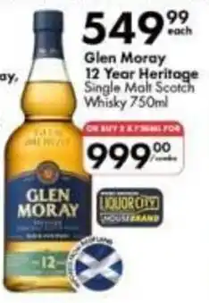 Liquor City Glen Moray 12 Year Heritage Single Malt Scotch Whisky offer