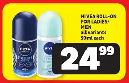 Usave Nivea roll-on for ladies/ men all variants offer