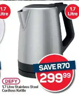 Pick n Pay Hypermarket DEFY 1.7 Litre Stainless Steel Cordless Kettle offer