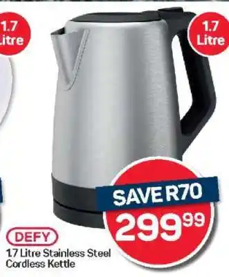 Pick n Pay Hypermarket DEFY 1.7 Litre Stainless Steel Cordless Kettle offer