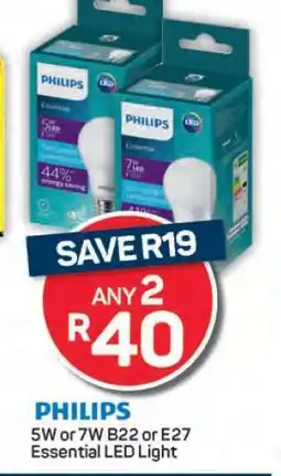 Pick n Pay PHILIPS 5W or 7W B22 or E27 Essential LED Light offer
