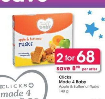 Clicks Clicks Made 4 Baby Apple & Butternut Rusks 140g offer