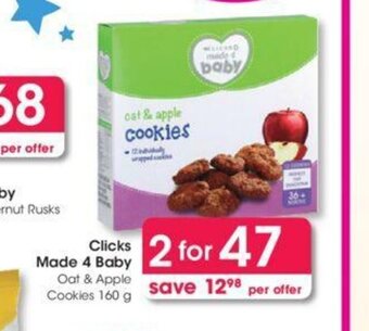 Clicks Clicks Made 4 Baby Oat & Apple Cookies 160g offer