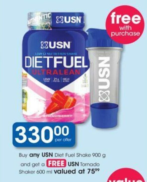 USN Diet Fuel Shake 900g offer at Clicks