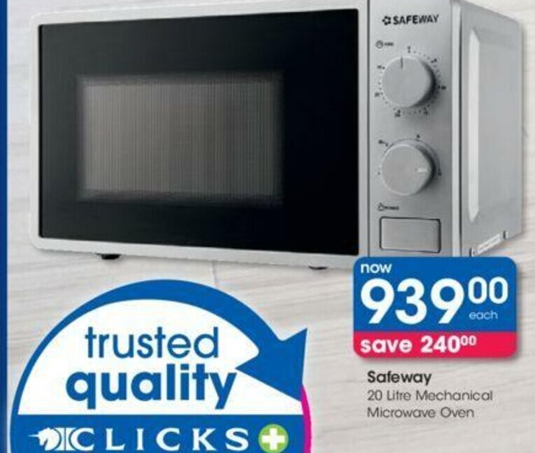 Safeway 20 Litre Mechanical Microwave Oven offer at Clicks