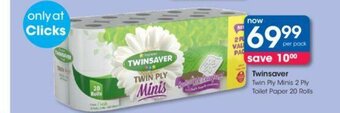 Clicks Twinsaver Twin Ply Minis 2 Ply Toilet Paper 20 Rolls offer