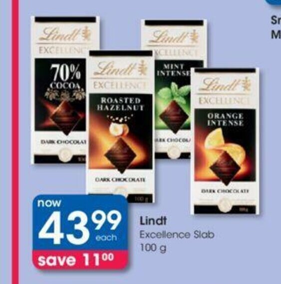 Lindt Excellence Slab 100g offer at Clicks