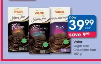 Valor Sugar Free Chocolate Slab 100g