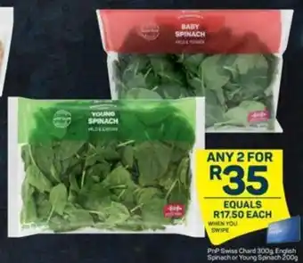 Pick n Pay PnP Swiss Chard 300g, English Spinach or Young Spinach 200g offer