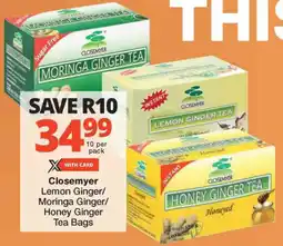 Checkers Closemyer Lemon Ginger/ Moringa Ginger/ Honey Ginger Tea Bags offer