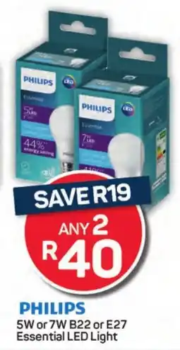 Pick n Pay Hypermarket PHILIPS 5W or 7W B22 or E27 Essential LED Light offer
