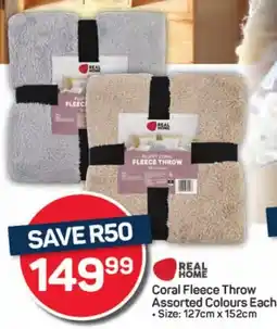 Pick n Pay Hypermarket REAL HOME Coral Fleece Throw Assorted Colours Each offer