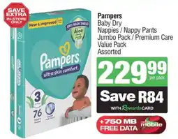 Spar Pampers Baby Dry Nappies/Nappy Pants Jumbo Pack/ Premium Care Value Pack Assorted offer