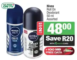 Spar Nivea Roll On Deodorant Assorted offer