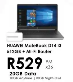 Chatz Connect HUAWEI MateBook D14 i3 512GB + Mi-Fi Router offer