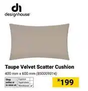 Builders Warehouse Design House Taupe Velvet Scatter Cushion-400mm x 600mm offer