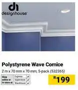 Builders Warehouse Designhouse Polystyrene Wave Cornice 2m x 70mm x 70mm (5-Pack) offer