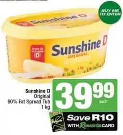 SuperSpar Sunshine D Origina 60% Fat Spread Tub l offer