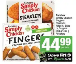 SuperSpar RainbowSimply Chicken Nuggets, Steaklets, Fingers, Bites or Burgers Assorted offer