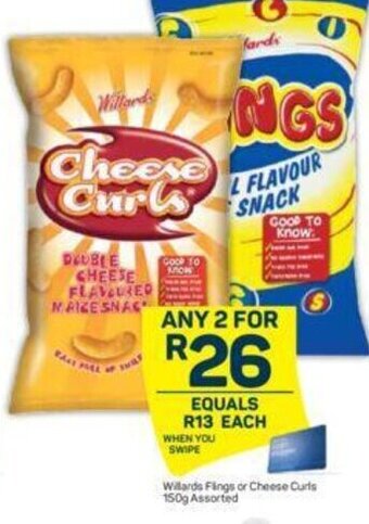 Pick n Pay Willards Flings Or Cheese Curls 150g Assorted offer