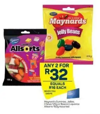 Pick n Pay Maynards Gummies, Jellies, Chews 125g or Beacon150g offer