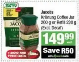 SuperSpar Jacobs Krönung Coffee Jar or Refill (Excl. Decaf) offer