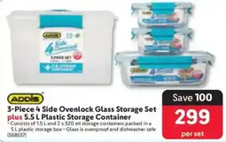 Makro ADDIS 4 Side Ovenlock Glass Storage Set plus Plastic Storage Container offer