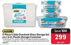 Makro ADDIS 4 Side Ovenlock Glass Storage Set plus Plastic Storage Container offer