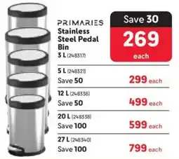 Makro PRIMARIES Stainless Steel Pedal Bin offer