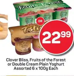 Pick n Pay Clover Bliss, Fruits of the Forest or Double Cream Plain Yoghurt offer