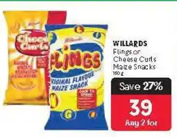Makro WILLARDS Flings or Cheese Curls Maize Snacks offer