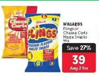 Makro WILLARDS Flings or Cheese Curls Maize Snacks offer