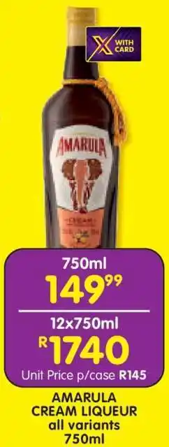 Shoprite AMARULA CREAM LIQUEUR all variants 750ml offer