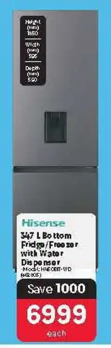 Makro Hisense 347 L Bottom Fridge Freezer with Water Dispenser offer