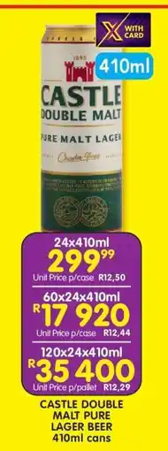 Shoprite CASTLE DOUBLE MALT PURE LAGER BEER 410ml cans offer