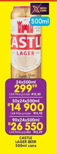 Shoprite CASTLE LAGER BEER 500ml cans offer