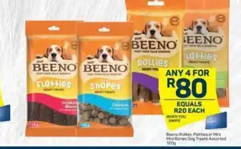 Pick n Pay Beeno Rollies,Flatties or Mini Bone Dog Treats Assorted 120g offer