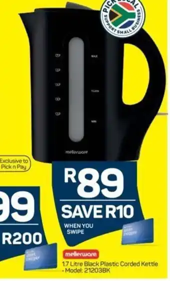 Pick n Pay Black Plastic Corded Kettle 1,7 Litre offer