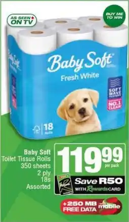 KwikSpar Baby Soft Toilet Tissue Rolls 350 sheets 2 ply Assorted offer