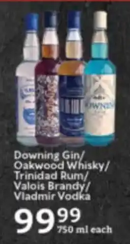 Downing Gin/ Oakwood Whisky/ Trinidad Rum/ Valois Brandy/ Vladmir Vodka