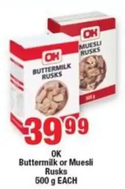 OK Foods OK Buttermilk or Muesli Rusks offer