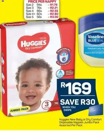 Pick n Pay Huggies New Baby or Dry Comfort Disposable Nappies Jumbo Pack Assorted offer