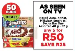 Nestlé Aero, KitKat, Milkybar, Smarties, Tex or Bar One Assorted